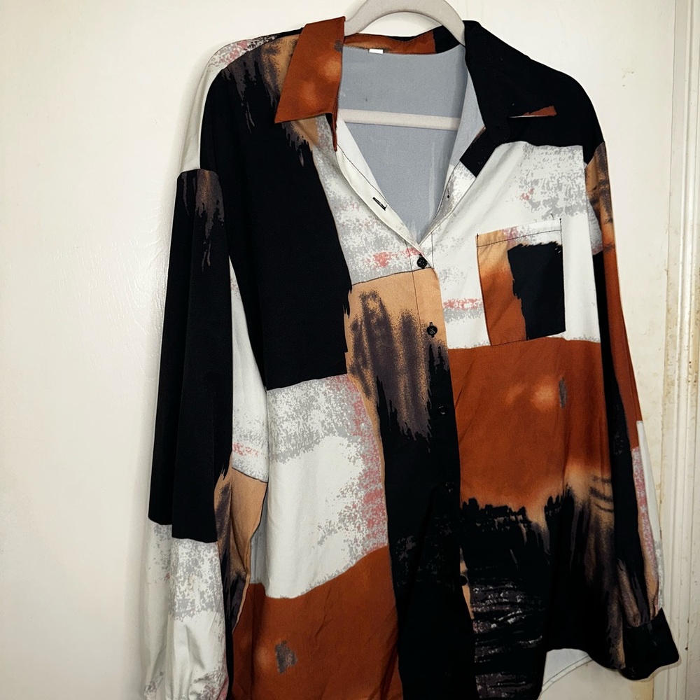 Women's Button Top Shirt Patchwork Printed Blouse